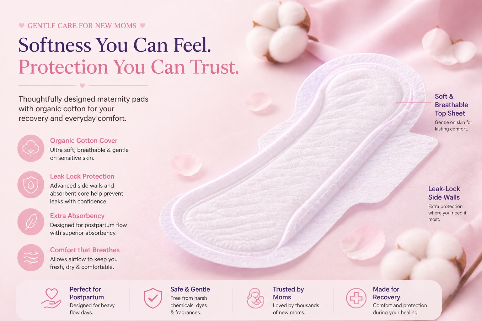 Organic cotton pad with soft pink background