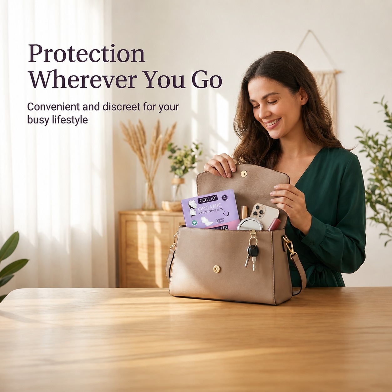 Pads in handbag